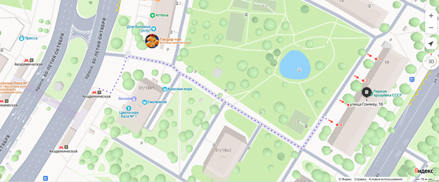 Яндекс Карты. Улица Гримау, 16 - первая "хрущёвка"
